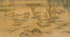 水牛と群れの男の子、中国、1368-1463 作： Chinese School